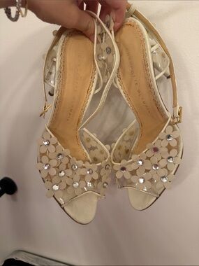 Charlotte Olympia Cream Floral Crystal Slingback Heels